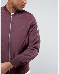 Asos Tall Bomber Jacket With Ma1 Pocket In Burgundy