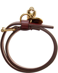 Alexander McQueen Burgundy Double Wrap Leather Bracelet
