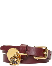 Alexander McQueen Burgundy Double Wrap Leather Bracelet