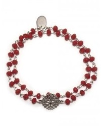 Carnet de Mode Oscar Bijoux Bracelet With Silver Rose Window Charm And Burgundy Pearls Kelly