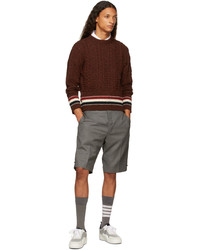Thom Browne Burgundy Donegal Cable Knit Cardigan