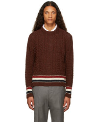 Thom Browne Burgundy Donegal Cable Knit Cardigan