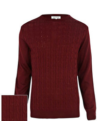 River Island Burgundy Lightweight Cable Knit Sweater