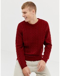 Burton Menswear Cable Knit Jumper In Red