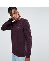 Farah Ludwig Cable Knit Jumper In Burgundy