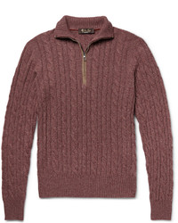Loro Piana Suede Trimmed Cable Knit Cashmere Sweater