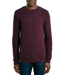 Topman Textured Grid Knit Crewneck Sweater