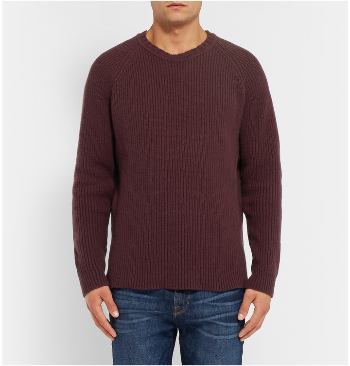 Merino Wool Raglan Sweater with Elbow Patches - Charcoal