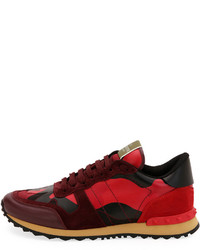 Valentino Garavani Rockrunner Camo Leather Sneaker Red