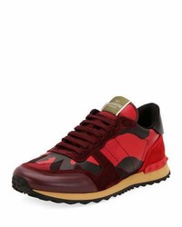 Valentino Garavani Rockrunner Camo Leather Sneaker Red