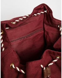 Asos Brand Backpack In Burgundy Canvas