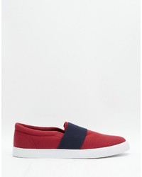 Asos Slip On Sneakers In Burgundy Canvas With Elastic Strap