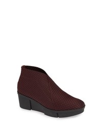 Burgundy Canvas Wedge Ankle Boots