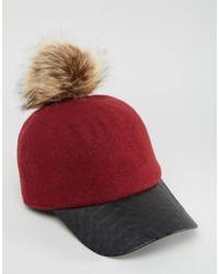 7x Wool Mix Baseball Cap With Removeable Faux Fur Pom Pom