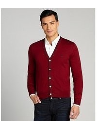 Etro Bordeaux Button Up V Neck Cardigan Sweater