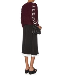 Toga Contrast Leather Fringed Cropped Cardigan