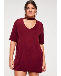 Missguided Plus Size Burgundy Choker Neck T Shirt Dress