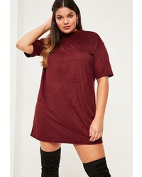 Missguided Plus Size Burgundy Faux Suede T Shirt Dress