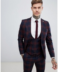 Twisted Tailor Super Skinny Suit Jacket In Burgundy Check