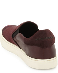 Burberry Copford Canvas Check Leather Slip On Sneaker Claret