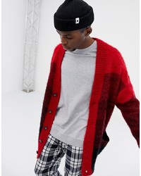Collusion Longline Cardigan In Red
