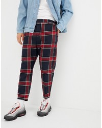 Bershka Carrot Fit Check Trousers In Black And Red
