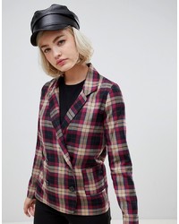 Burgundy Check Double Breasted Blazer