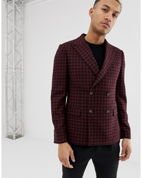 Burgundy Check Double Breasted Blazer