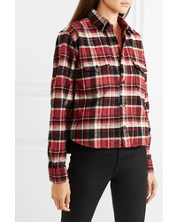 Saint Laurent Cropped Checked Cotton Flannel Shirt