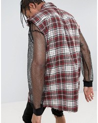 Reclaimed Vintage Inspired Oversized Sleeveless Shirt In Red Checked Flannel With Raw Hem
