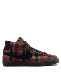 Burgundy Check High Top Sneakers