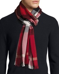 Burberry Check Cashmere Wool Scarf Red