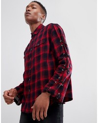 ASOS DESIGN Oversized Check Shirt With Lace Up Sleeves