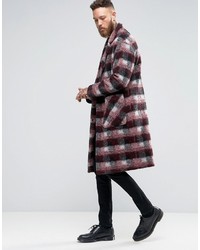 Asos Checked Overcoat In Red
