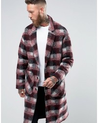 Asos Checked Overcoat In Red