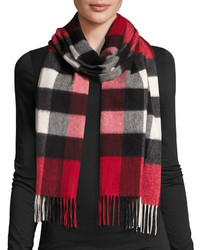 Burberry Half Mega Check Cashmere Scarf Parade Red, $535 | Neiman Marcus |  Lookastic