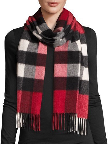 half mega check cashmere scarf