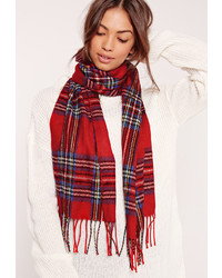 Missguided Check School Scarf Red