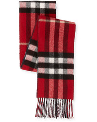 Burberry Slim Cashmere Check To Solid Scarf Red Pattern