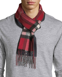 Burberry Slim Cashmere Check To Solid Scarf Red Pattern