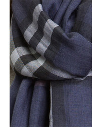 Burberry Giant Check Print Wool Silk Scarf