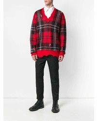 Alexander McQueen Checked Print With Distressed Details Wool Blend Sweater