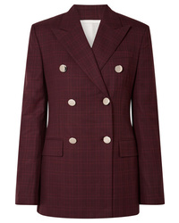 Burgundy Check Wool Double Breasted Blazer
