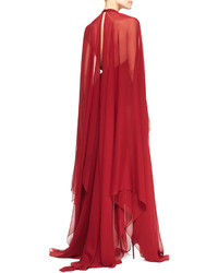 Donna Karan Belted Paneled Chiffon Evening Gown Ruby Red