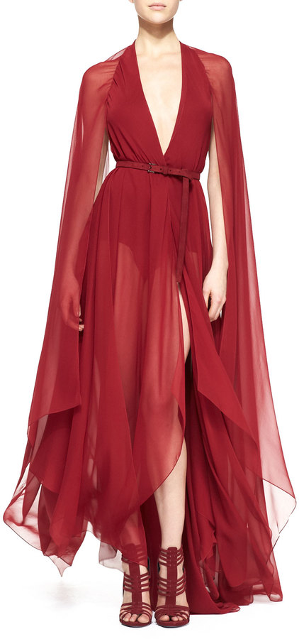 red chiffon evening gown