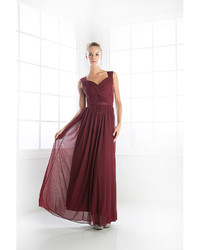 Unique Vintage Burgundy Red Sleeveless Twisted Front Long Dress