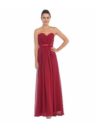 Unique Vintage Burgundy Strapless Sweetheart Bow Chiffon Gown