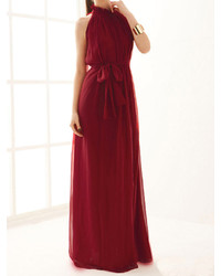 Choies Red Maxi Evening Dress In Chiffon