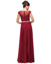 Dancing Queen Jewel Embellished Laced Illusion Neck Chiffon A Line Dress 9400