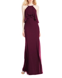 Levkoff Flutter Halter Chiffon A Line Gown